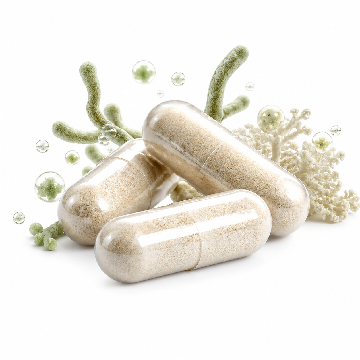 Gut-Brain Probiotics capsules representing microbiome and cognitive support supplement ingredient